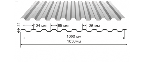 Профнастил оцинкованный С-21 1050x2000 (эконом) купить недорого в Истре