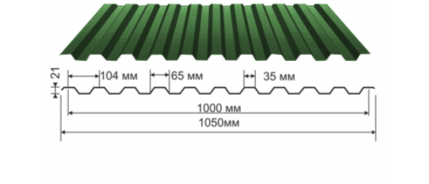 Профнастил зеленый оцинкованный  RAL 6005 С-21 купить недорого в Истре